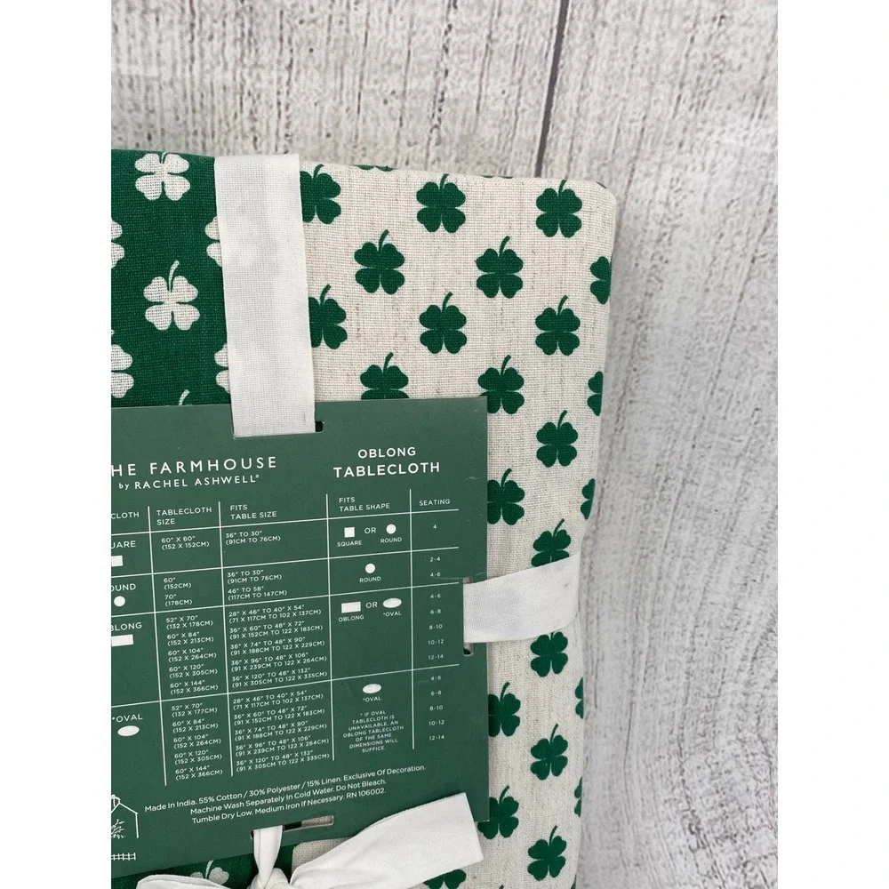 The Farmhouse Rachel Ashwell Tablecloth 60x84 Green Shamrock Lace St Patrick
